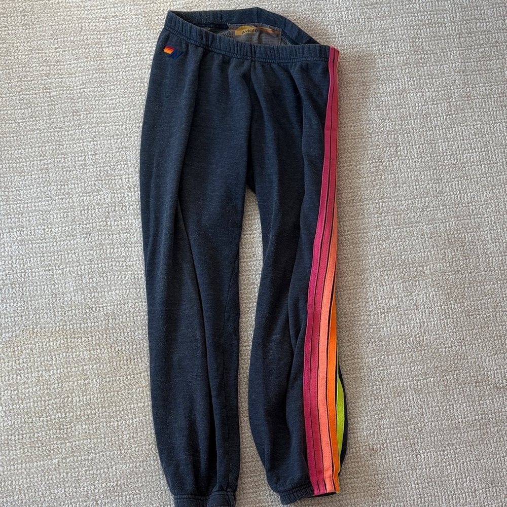 Aviator Nation Navy Sweats with Rainbow Stripes
